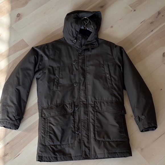 uniqlo mens 3/4 parka coat with hood olive green sz small - Picture 2 of 13